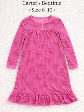 Carter’s Pink Bow Bedtime Dress • Size 8‑10 • Excellent Condition